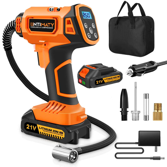 Cordless Tire Inflator,  Portable Air Compressor, 150PSI Handheld Air Pump with 21V Rechargeable Battery, Digital Pressure Gauge for Cars Motorcycles