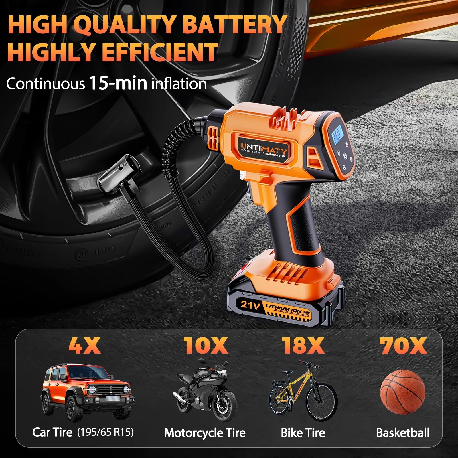 Cordless Tire Inflator,  Portable Air Compressor, 150PSI Handheld Air Pump with 21V Rechargeable Battery, Digital Pressure Gauge for Cars Motorcycles