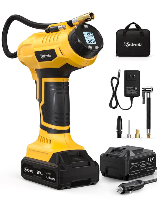 Tire Inflator Cordless Air Compressor for Tires, Portable Air Pump for Car, Tire Pump Fast Inflation with Auto Shut Off, LED Light, 160 PSI Pressure Gauge, Rechargeable Battery & 12V DC