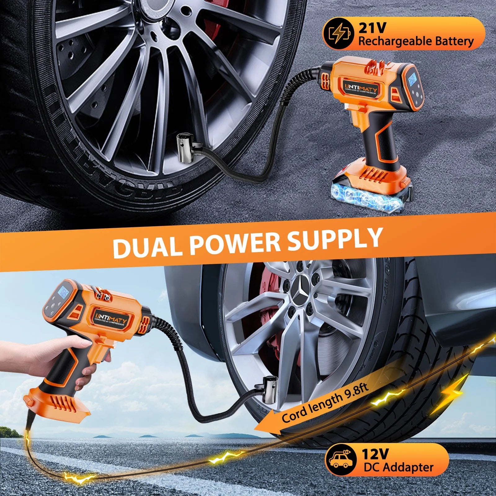 Cordless Tire Inflator,  Portable Air Compressor, 150PSI Handheld Air Pump with 21V Rechargeable Battery, Digital Pressure Gauge for Cars Motorcycles