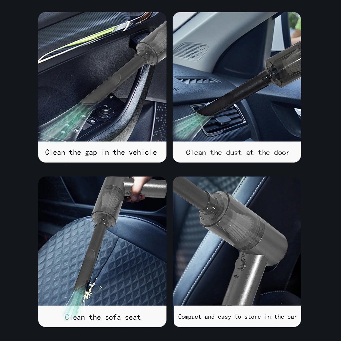 Handheld Car Vacuum, Mini Cordless Powerful Suction Vaccum Cleaner Rechargeable USB Cleaner Portable Dusts Buster with Led,12.6X5.51In
