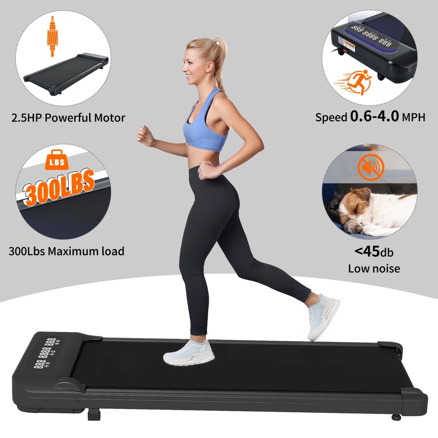 Under Desk Treadmill, 2.5HP Walking Pad Treadmill with Remote Control Installation-Free Slim Flat Compact Treadmill Ultra-Quiet for Home/Office Use